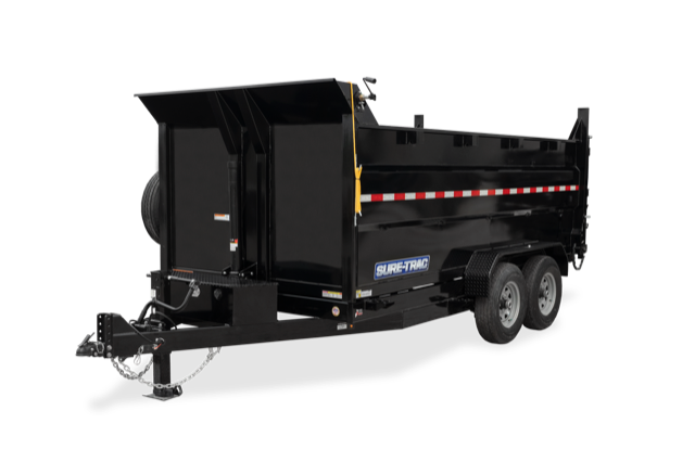 The 10-yard dump trailer from Monterey Bay Junk Services with its bed raised